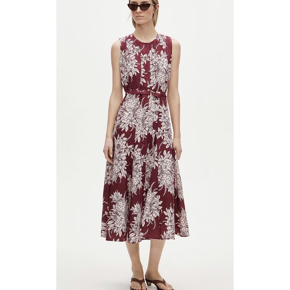 J CREW M TALL Seamed linen dress with removable belt in pineapple Print CV275